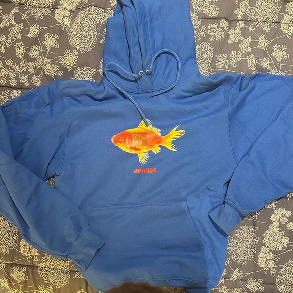 Tops - Blue Hoodie with Orange Fish Design